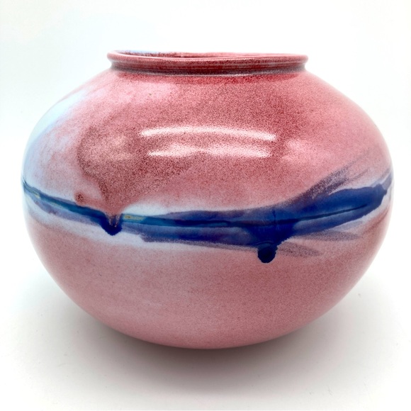 Vintage Accents Vintage Signed Glazed Pottery Large Round Vase